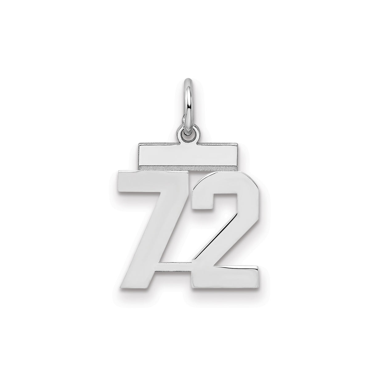 Small Polished Number 72 Charm Pendant in Real 925 Sterling Silver