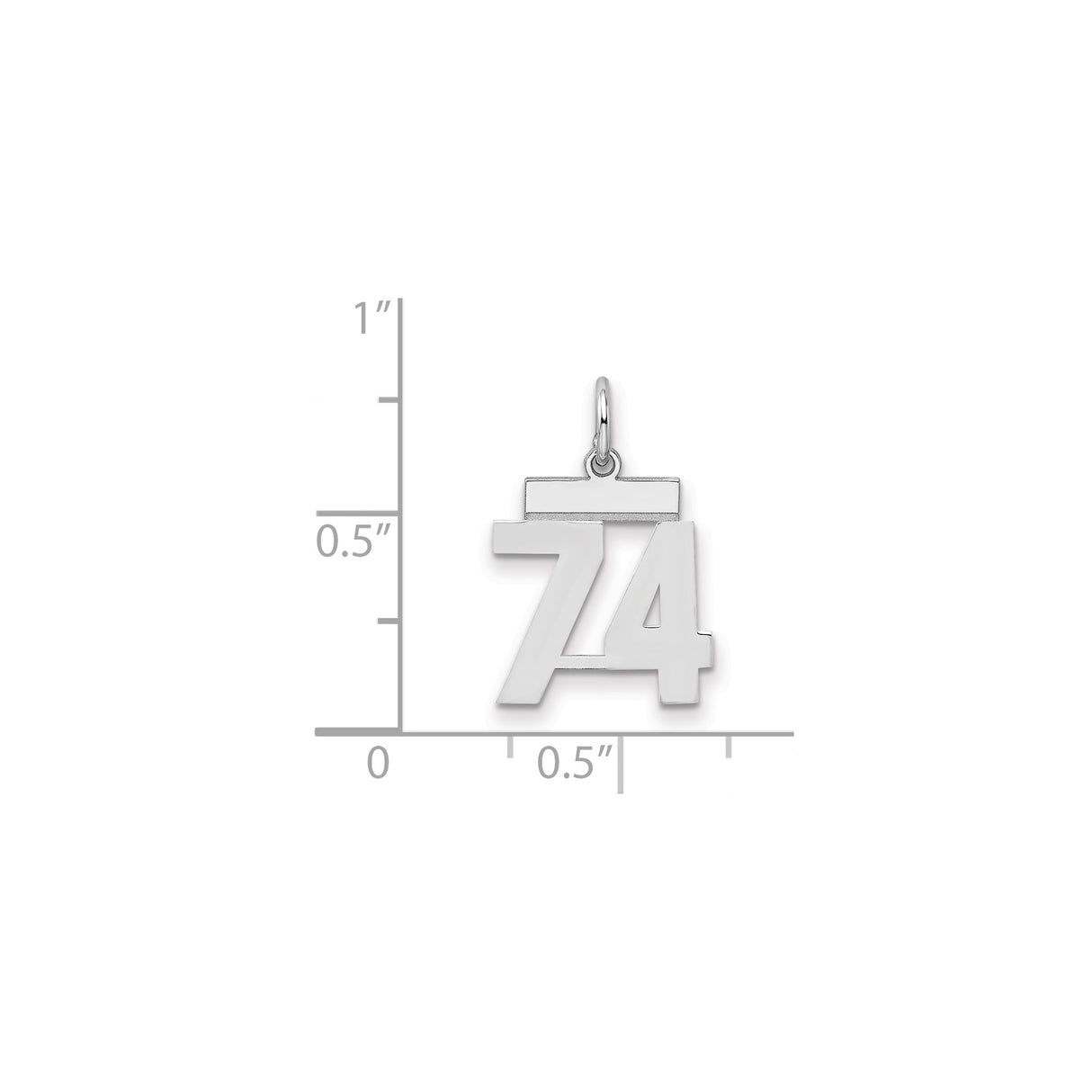 Small Polished Number 74 Charm Pendant in Real 925 Sterling Silver