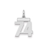 Small Polished Number 74 Charm Pendant in Real 925 Sterling Silver