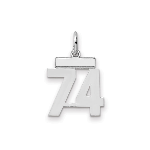 Small Polished Number 74 Charm Pendant in Real 925 Sterling Silver