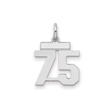 Sterling Silver Number 75 Pendant, Polished Block Number Charm, Sporty Minimalist Design