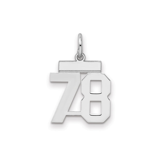 Small Polished Number 78 Charm Pendant in Real 925 Sterling Silver
