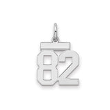 Sterling Silver Number 82 Pendant, Polished Block Sports Charm for Athletes and Fans