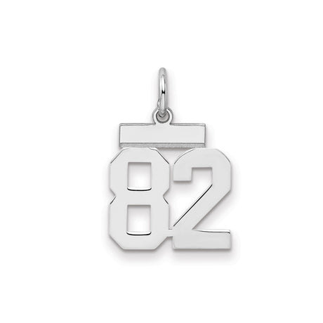 Sterling Silver Number 82 Pendant, Polished Block Sports Charm for Athletes and Fans