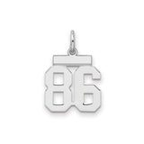 Small Polished Number 86 Charm Pendant in Real 925 Sterling Silver