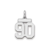 Small Polished Number 90 Charm Pendant in Real 925 Sterling Silver
