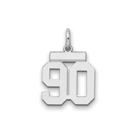 Small Polished Number 90 Charm Pendant in Real 925 Sterling Silver