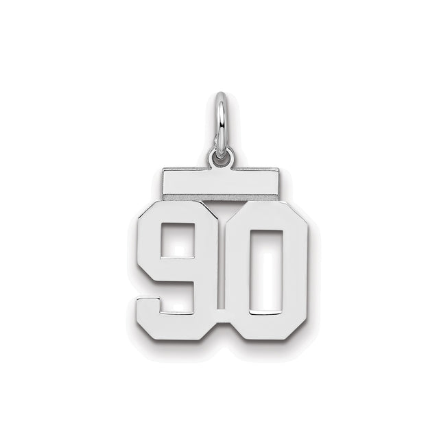 Small Polished Number 90 Charm Pendant in Real 925 Sterling Silver