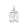 Small Polished Number 91 Charm Pendant in Real 925 Sterling Silver