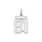 Small Polished Number 91 Charm Pendant in Real 925 Sterling Silver