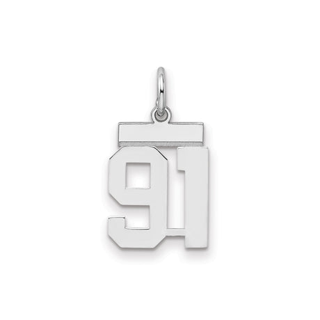 Small Polished Number 91 Charm Pendant in Real 925 Sterling Silver