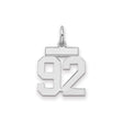 Small Polished Number 92 Charm Pendant in Real 925 Sterling Silver