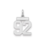 Small Polished Number 92 Charm Pendant in Real 925 Sterling Silver