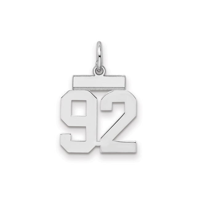 Small Polished Number 92 Charm Pendant in Real 925 Sterling Silver