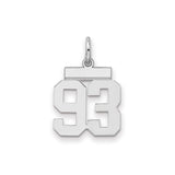 Sterling Silver Number 93 Pendant Charm, Bold Block Style, Unisex Sports or Milestone Jewelry