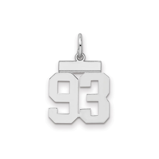 Sterling Silver Number 93 Pendant Charm, Bold Block Style, Unisex Sports or Milestone Jewelry