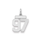 Small Polished Number 97 Charm Pendant in Real 925 Sterling Silver