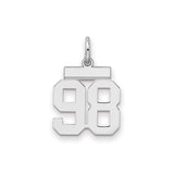 Small Polished Number 98 Charm Pendant in Real 925 Sterling Silver