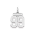 Sterling Silver Number 99 Pendant Charm, Bold Block Font, Sports Fan Jewelry