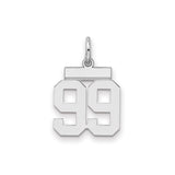 Sterling Silver Number 99 Pendant Charm, Bold Block Font, Sports Fan Jewelry