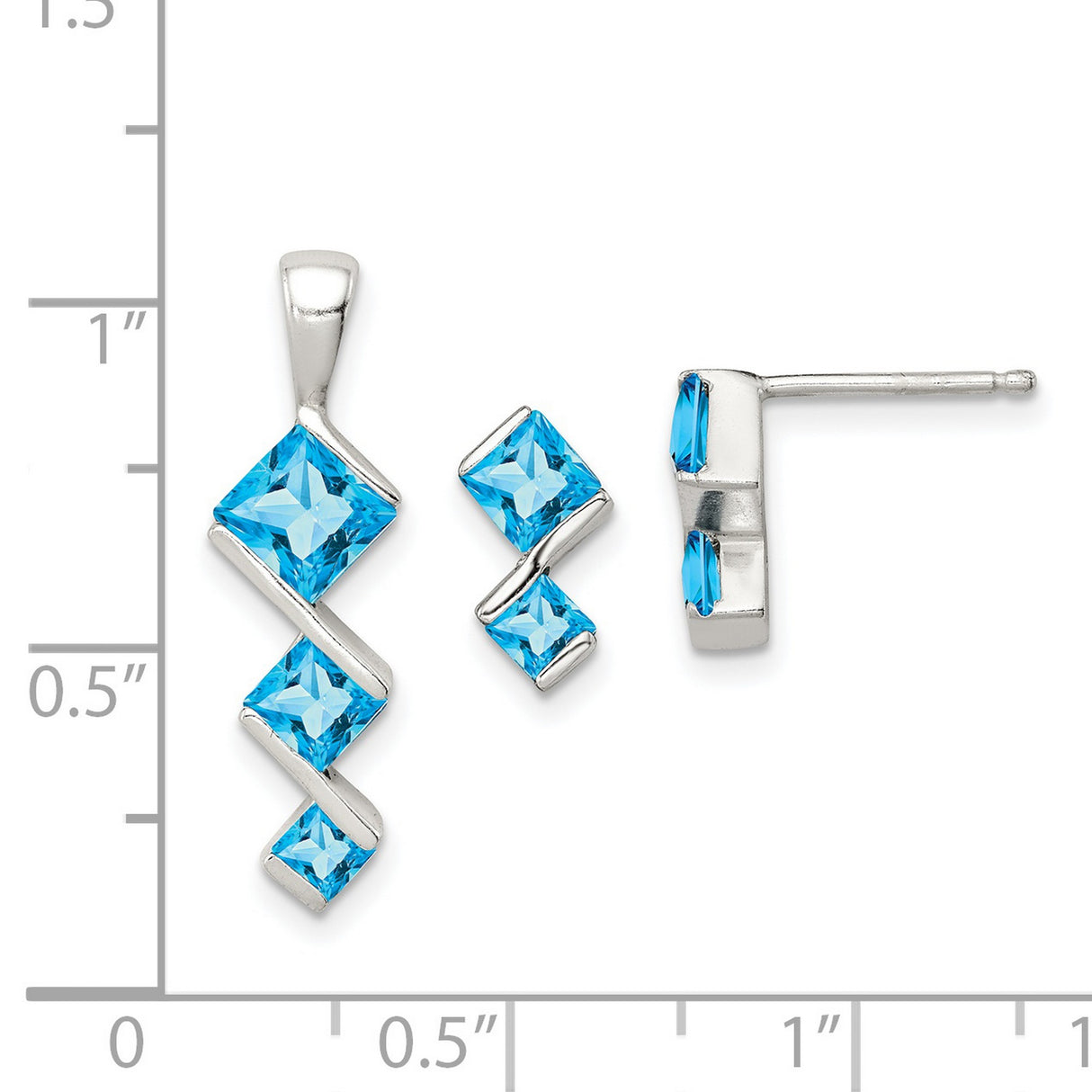 Sterling Silver Blue Topaz Charm Earrings and Pendant Set