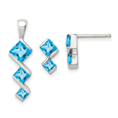 Sterling Silver Blue Topaz Charm Earrings and Pendant Set