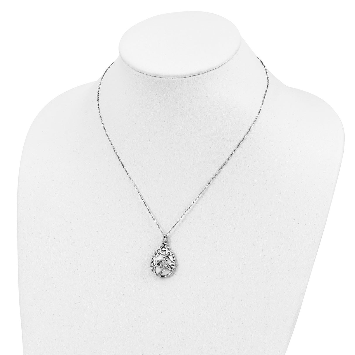 White Agate CZ Dew of Heaven 18in Necklace Charm Pendant in Real 925 Sterling Silver