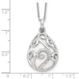 White Agate CZ Dew of Heaven 18in Necklace Charm Pendant in Real 925 Sterling Silver