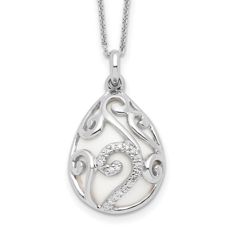 White Agate CZ Dew of Heaven 18in Necklace Charm Pendant in Real 925 Sterling Silver