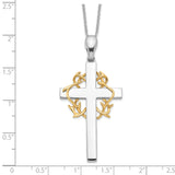 Sterling Silver Cross Pendant with Gold Vine Detail and Thorn Motif, Spiritual Style