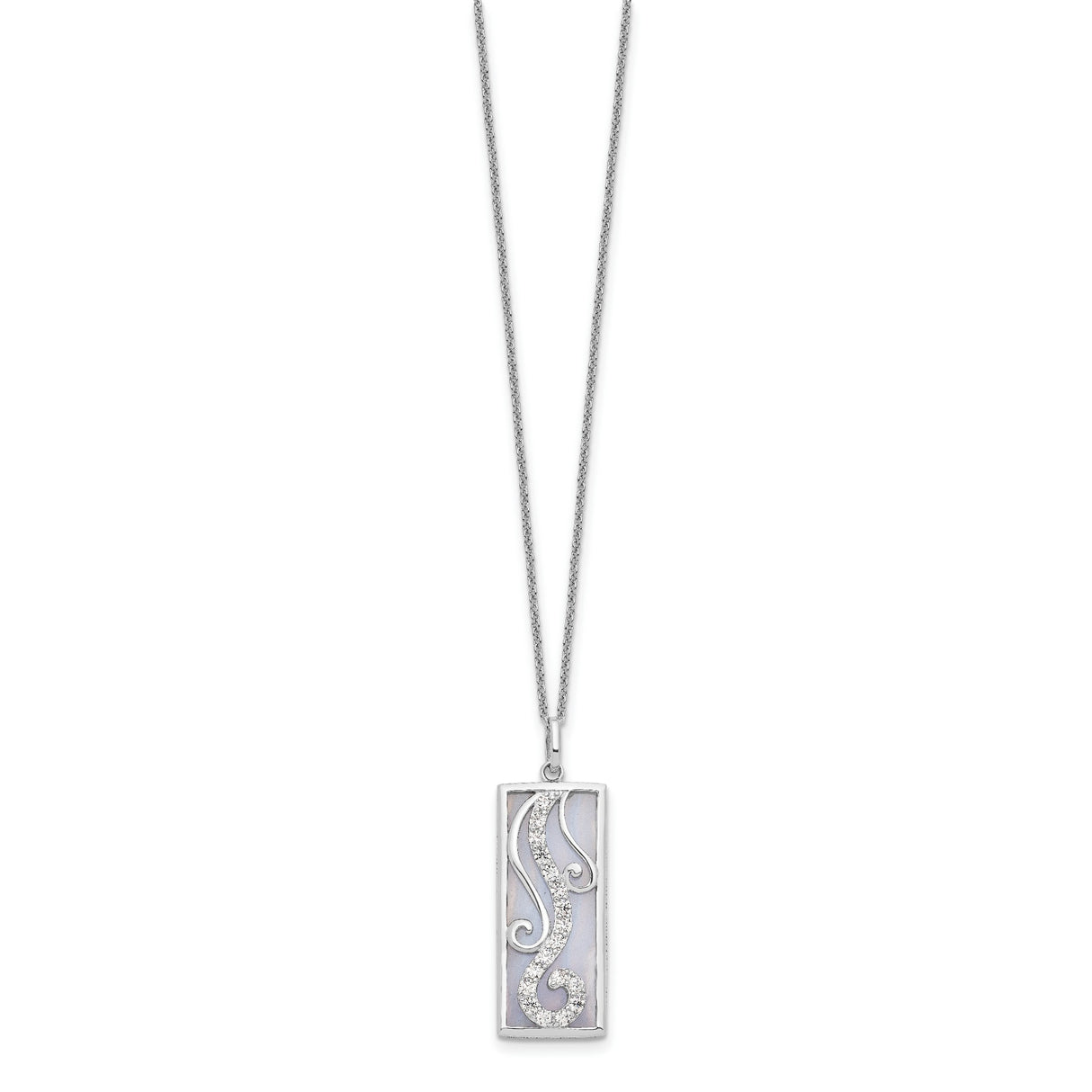 Blue Lace Agate CZ Living Water 18in Necklace Charm Pendant in Real 925 Sterling Silver