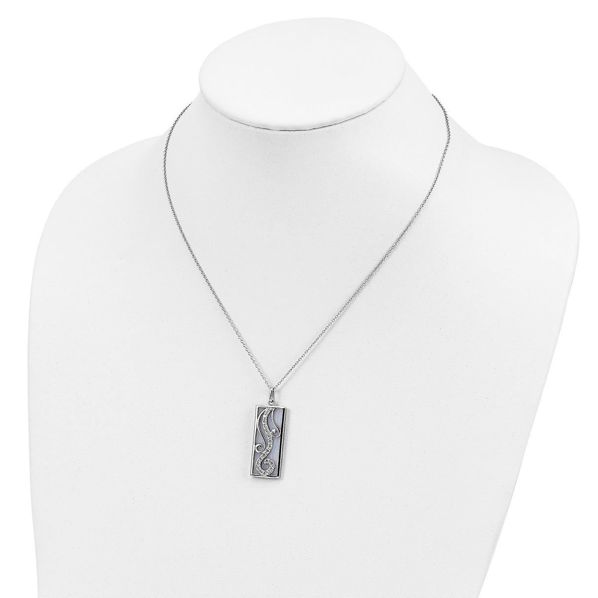 Blue Lace Agate CZ Living Water 18in Necklace Charm Pendant in Real 925 Sterling Silver
