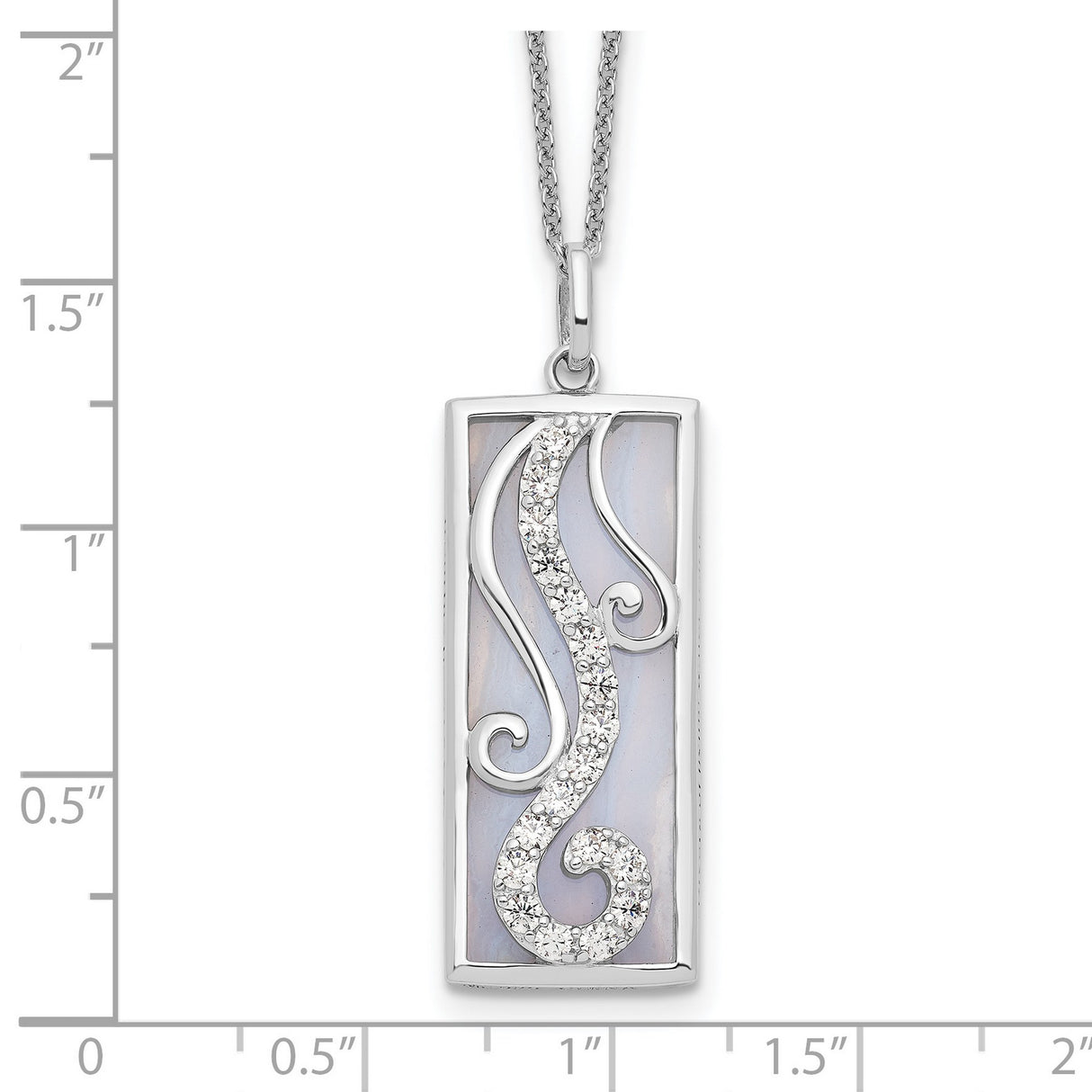 Blue Lace Agate CZ Living Water 18in Necklace Charm Pendant in Real 925 Sterling Silver