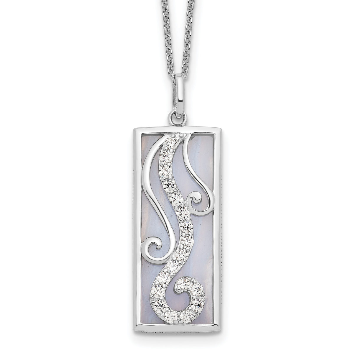 Blue Lace Agate CZ Living Water 18in Necklace Charm Pendant in Real 925 Sterling Silver