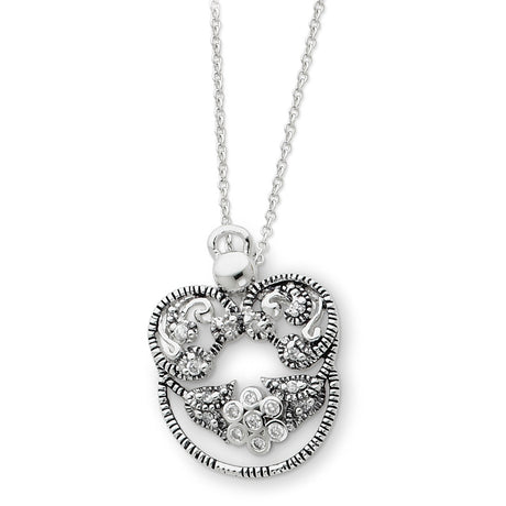 CZ Antiqued Angel of Grace 18in Necklace Charm Pendant in Real 925 Sterling Silver