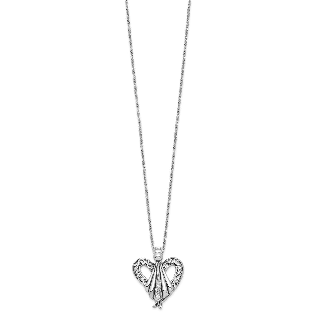 CZ Antiqued Angel of Friendship 18in Necklace Charm Pendant in Real 925 Sterling Silver
