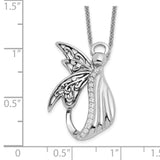 CZ Antiqued Angel of Perseverance 18in Necklace Charm Pendant in Real 925 Sterling Silver