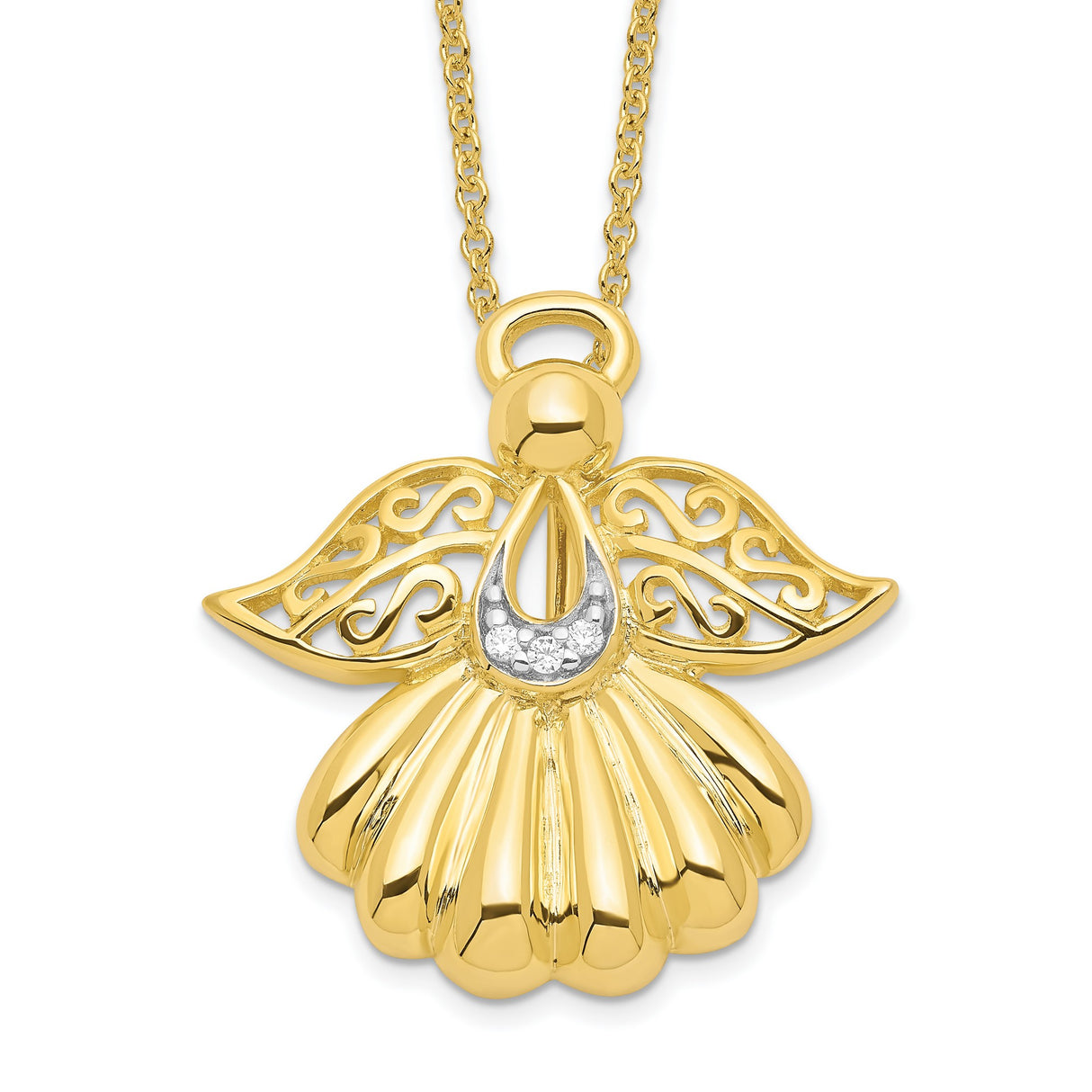 CZ Angel of Remembrance 18in Necklace Charm Pendant in Real 925 Sterling Silver