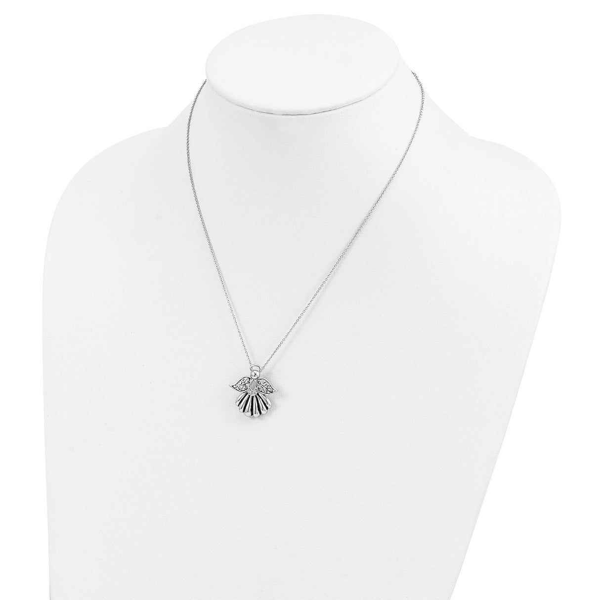 CZ Antiqued Angel of Remembrance 18in Necklace Charm Pendant in Real 925 Sterling Silver
