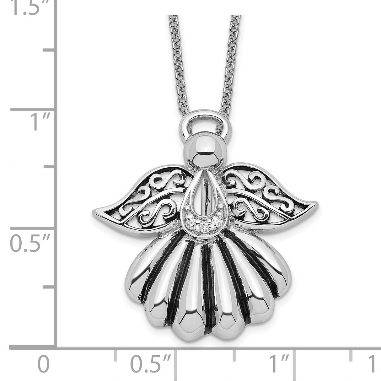 CZ Antiqued Angel of Remembrance 18in Necklace Charm Pendant in Real 925 Sterling Silver