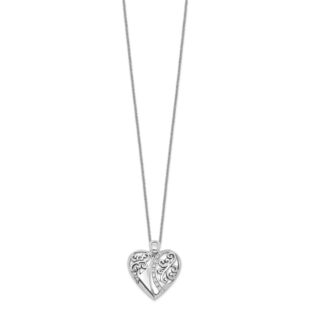 CZ Antiqued 18in Angel of Love Necklace Charm Pendant in Real 925 Sterling Silver