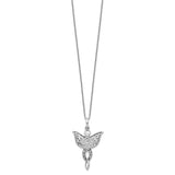 CZ Antiqued Angel of Blessing 18in Necklace Charm Pendant in Real 925 Sterling Silver