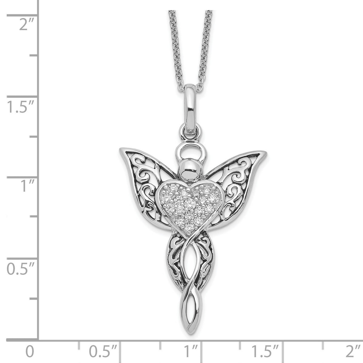 CZ Antiqued Angel of Blessing 18in Necklace Charm Pendant in Real 925 Sterling Silver