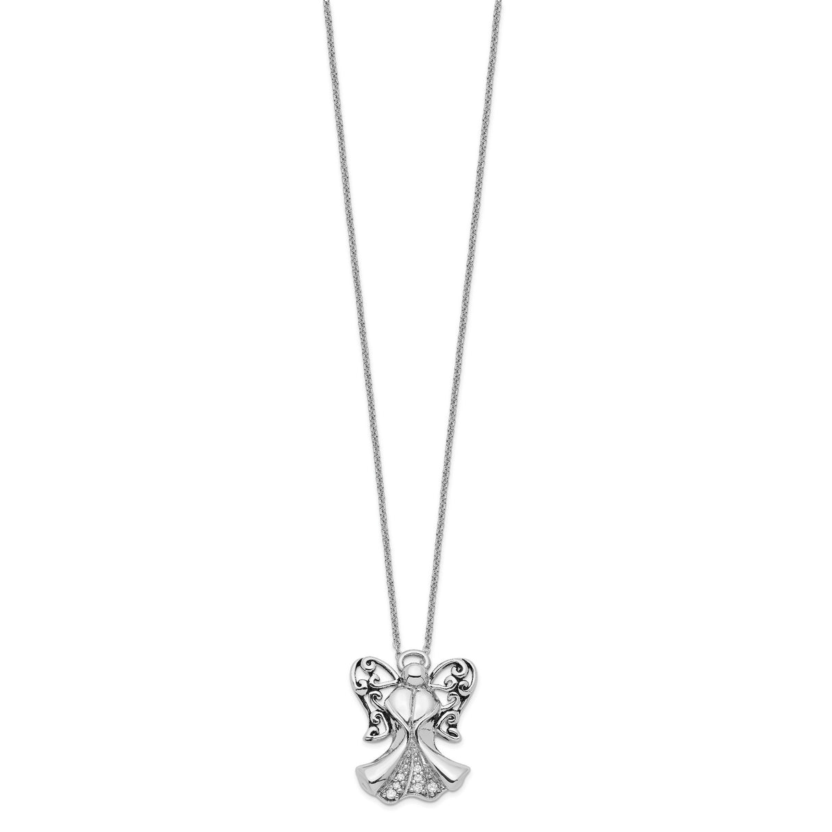 CZ Antiqued Angel of Strength 18in Necklace Charm Pendant in Real 925 Sterling Silver