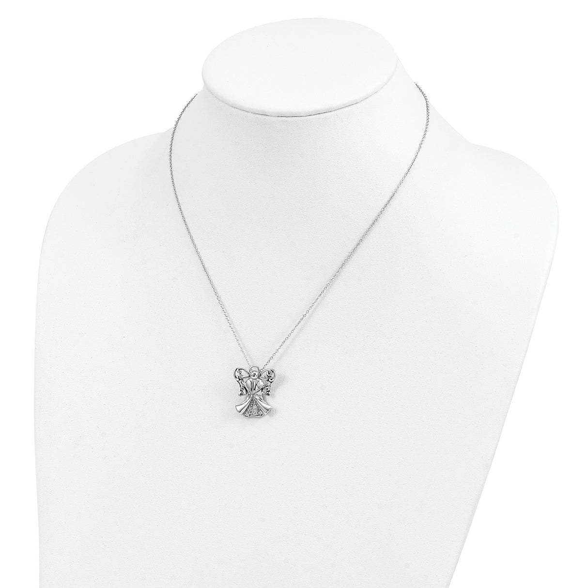CZ Antiqued Angel of Strength 18in Necklace Charm Pendant in Real 925 Sterling Silver