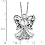 CZ Antiqued Angel of Strength 18in Necklace Charm Pendant in Real 925 Sterling Silver