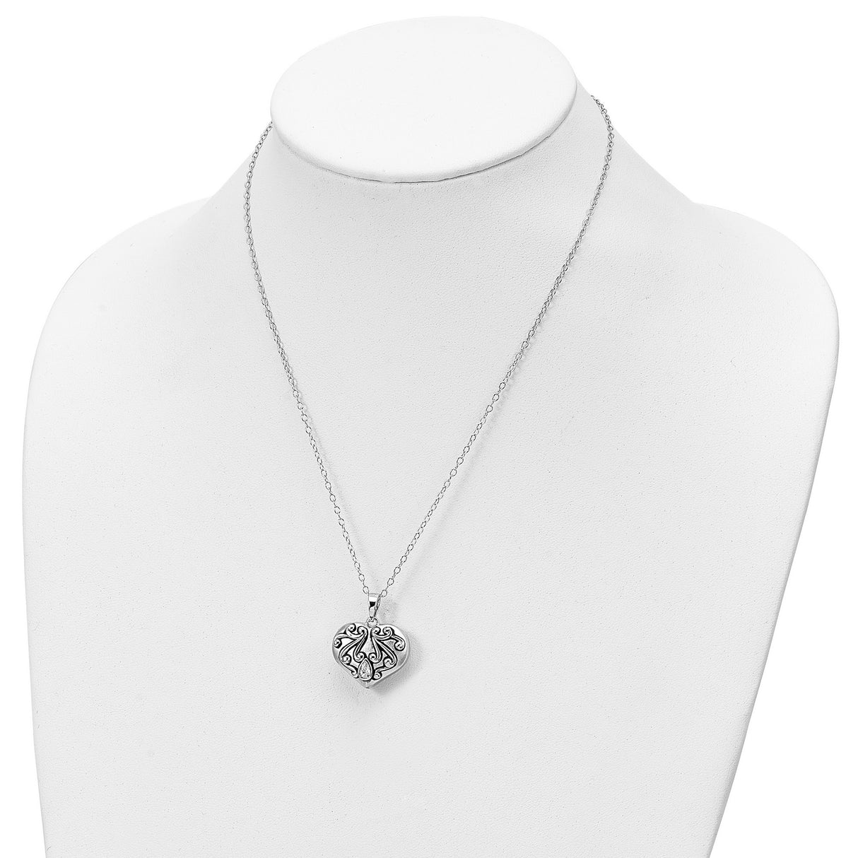 Antiqued CZ Heart Remembrance Ash Holder 18 Inch Necklace Charm Pendant in Real 925 Sterling Silver