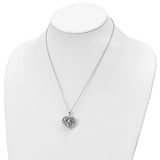 Antiqued CZ Heart Remembrance Ash Holder 18 Inch Necklace Charm Pendant in Real 925 Sterling Silver