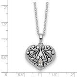 Antiqued CZ Heart Remembrance Ash Holder 18 Inch Necklace Charm Pendant in Real 925 Sterling Silver