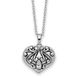 Antiqued CZ Heart Remembrance Ash Holder 18 Inch Necklace Charm Pendant in Real 925 Sterling Silver